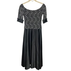 JS Collections Black Beaded Rhinestone Short Sleeve A-line Satin Gown Size 10